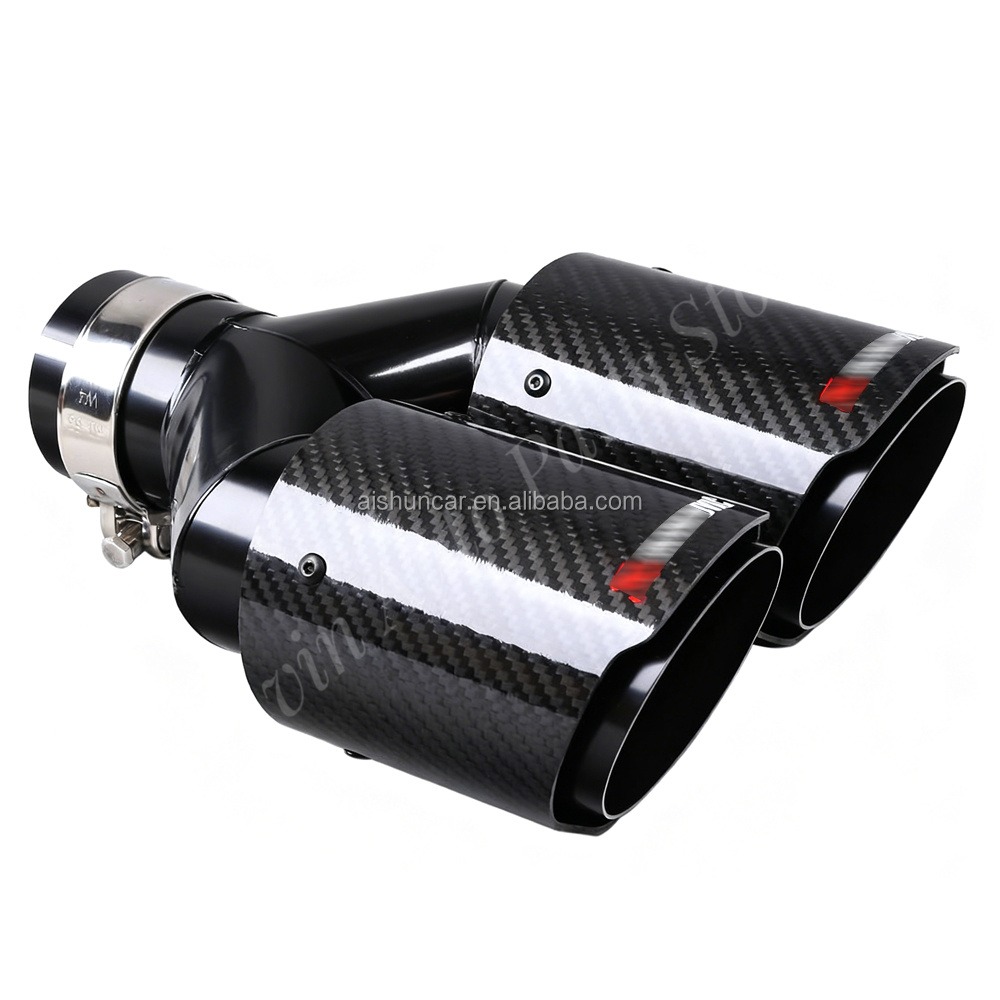 Exhaust Tips Dual Outlet Carbon Fiber 63Mm - Universal Dual Exhaust Tip Y-Pipe Carbon