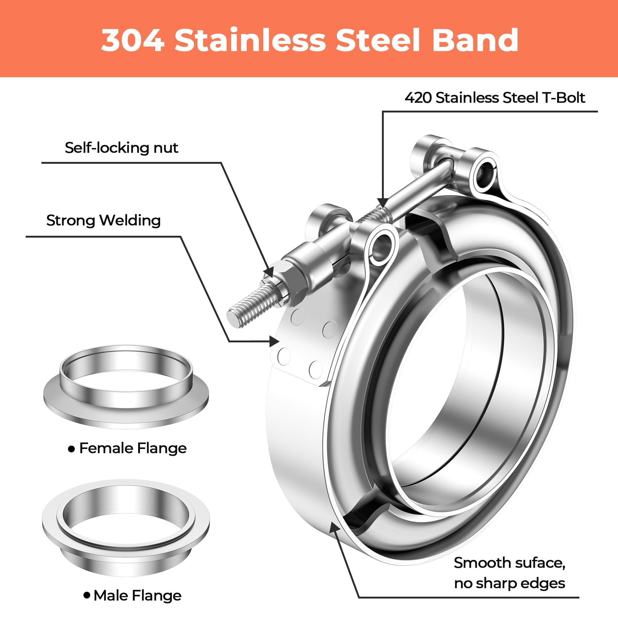 V Band Clamp With Male Female  - Exhaust V Band Clamp Flange Kit Stainless review and price