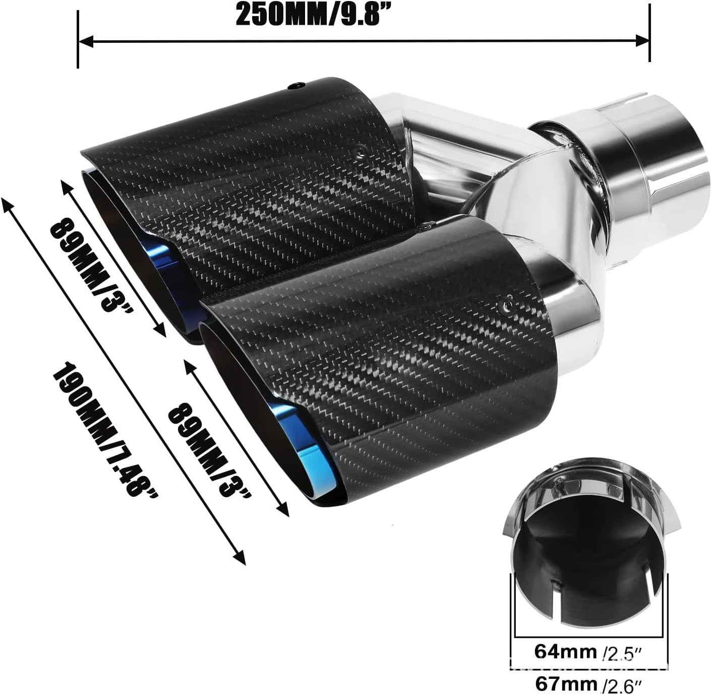 Car Exhaust System Y Type Tail - Exhaust Tips Dual Outlet Carbon Fiber 63Mm review and price